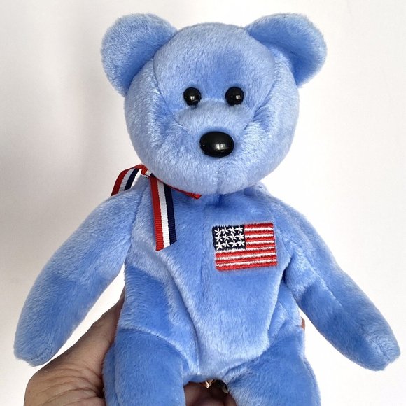 2001 TY Beanie Baby AMERICA the Bear Blue Version 8.5 Inch Clean Vintage - Picture 1 of 8
